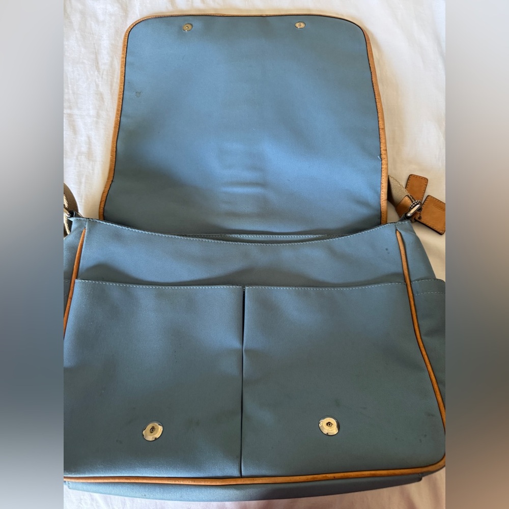 Vintage Coach Transatlantic Messenger Bag Blue with Tan Leather - Picture 7 of 12